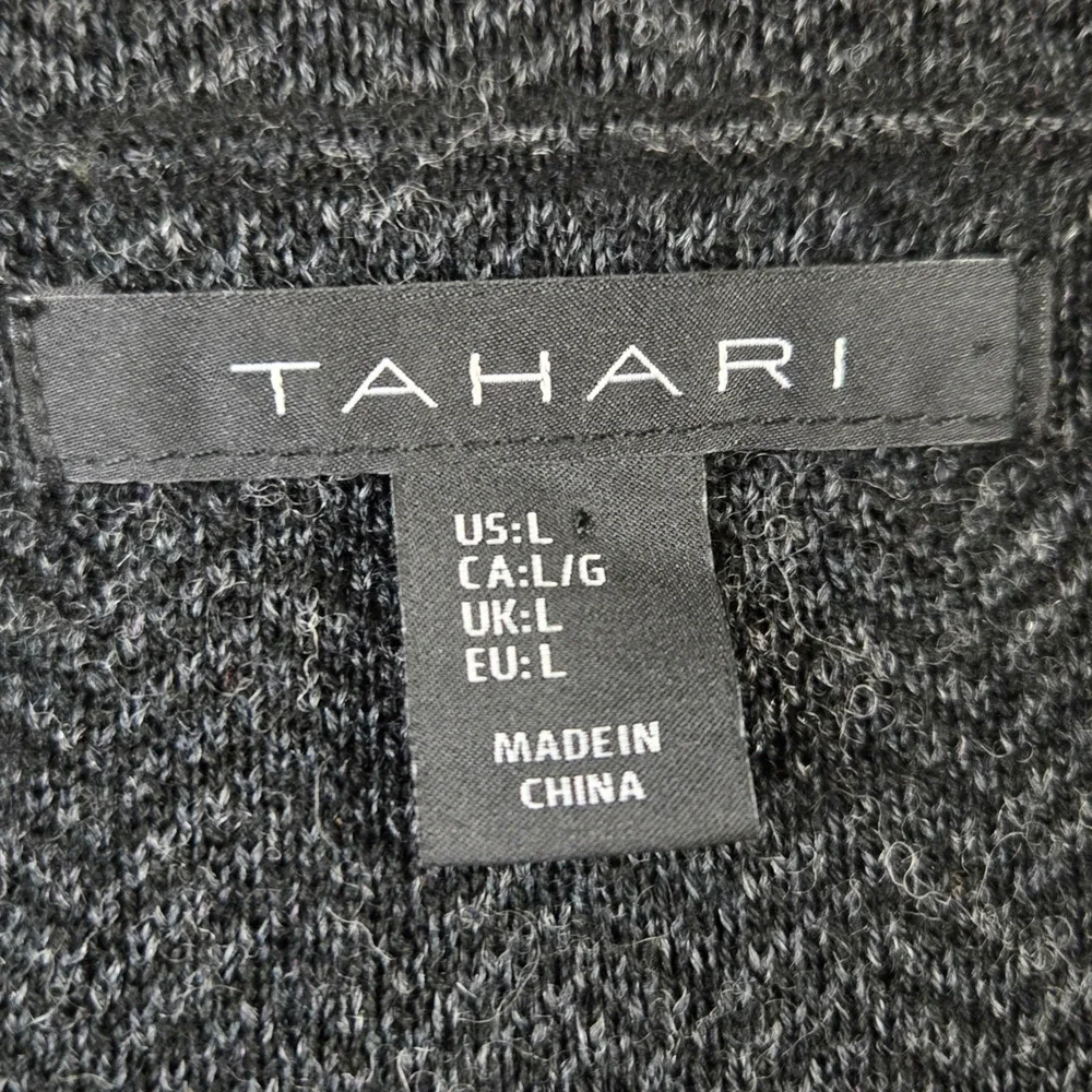 Tahari Gray Herringbone Asymmetrical Zip Wool Blend Moto Jacket Size Large